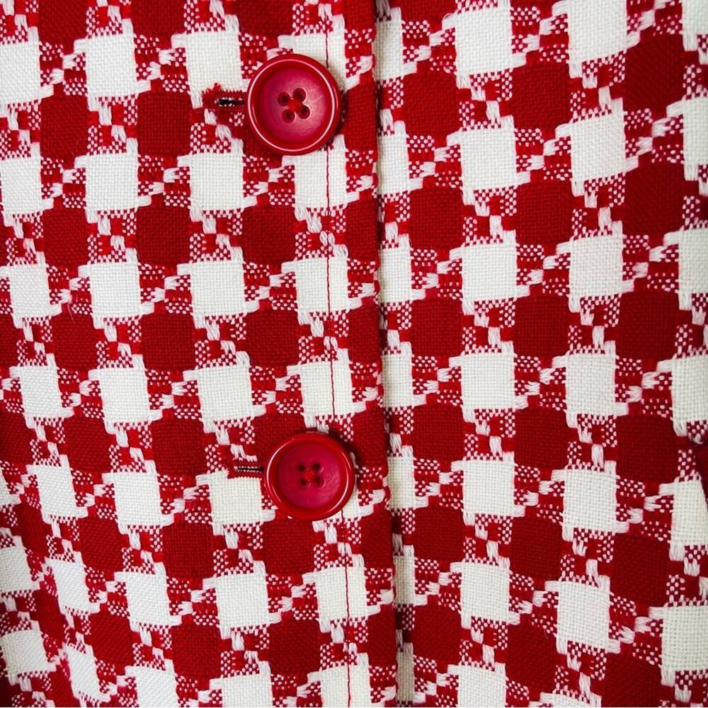 Rafaella red white wool houndstooth check crop button preppy blazer jacket large - Picture 4 of 8